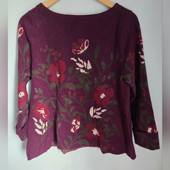 CYNTHIA ROWLEY Rich Burgundy Floral Sweater - Picture 7 of 7